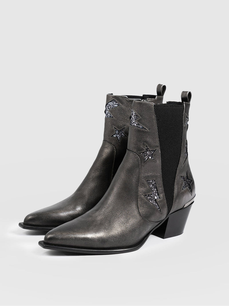 Billie Rock Boot Gunmetal - Women's Leather Boots | Saint + Sofia® UK