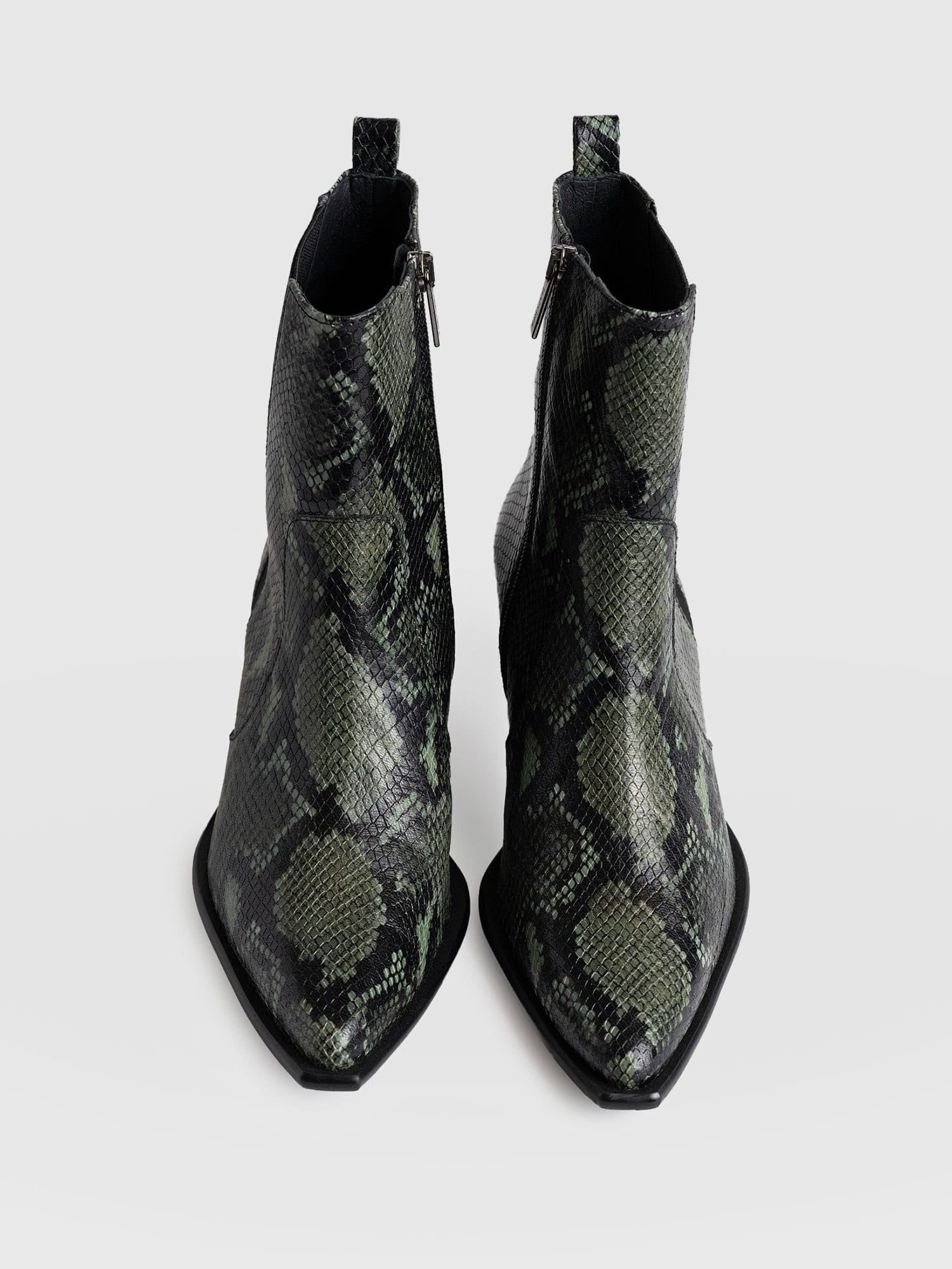 Billie Snake Boot Green - Women's Leather Boots | Saint + Sofia® US