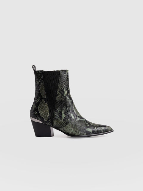Billie Snake Boot Green - Women's Leather Boots | Saint + Sofia® US