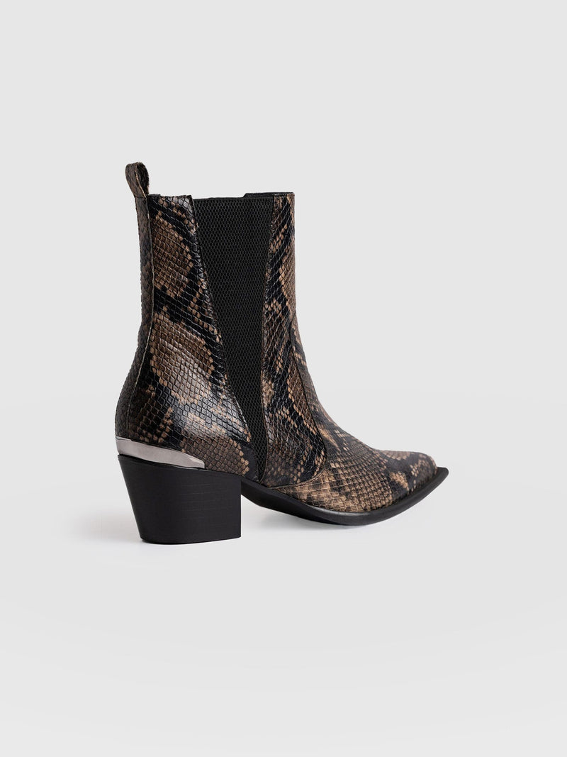 Billie Snake Boot Taupe - Women's Leather Boots | Saint + Sofia® US