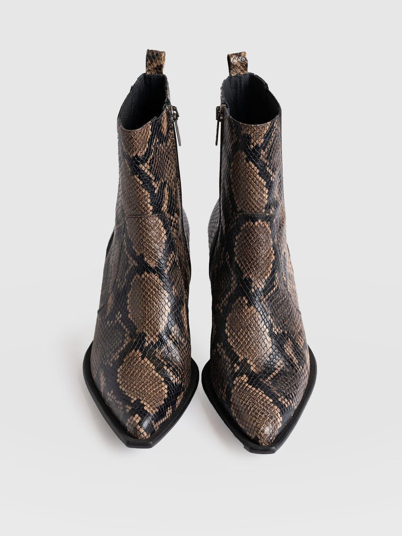 Billie Snake Boot Taupe - Women's Leather Boots | Saint + Sofia® US