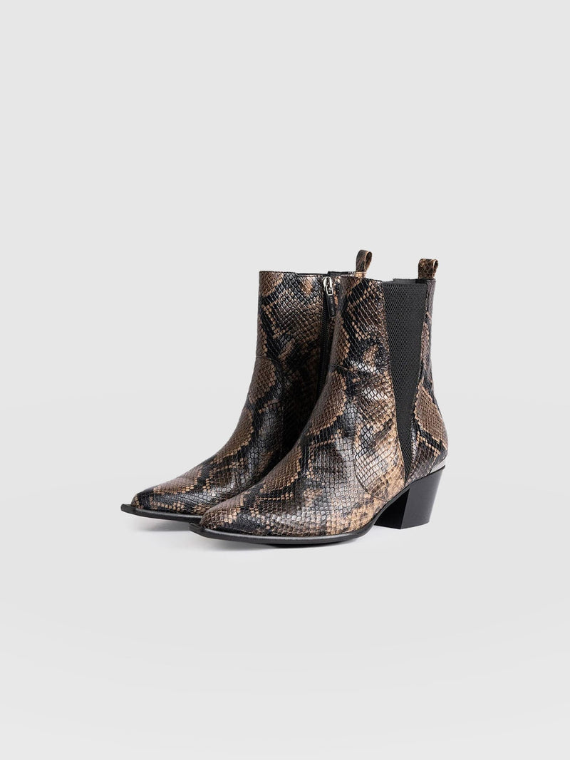 Billie Snake Boot Taupe - Women's Leather Boots | Saint + Sofia® US