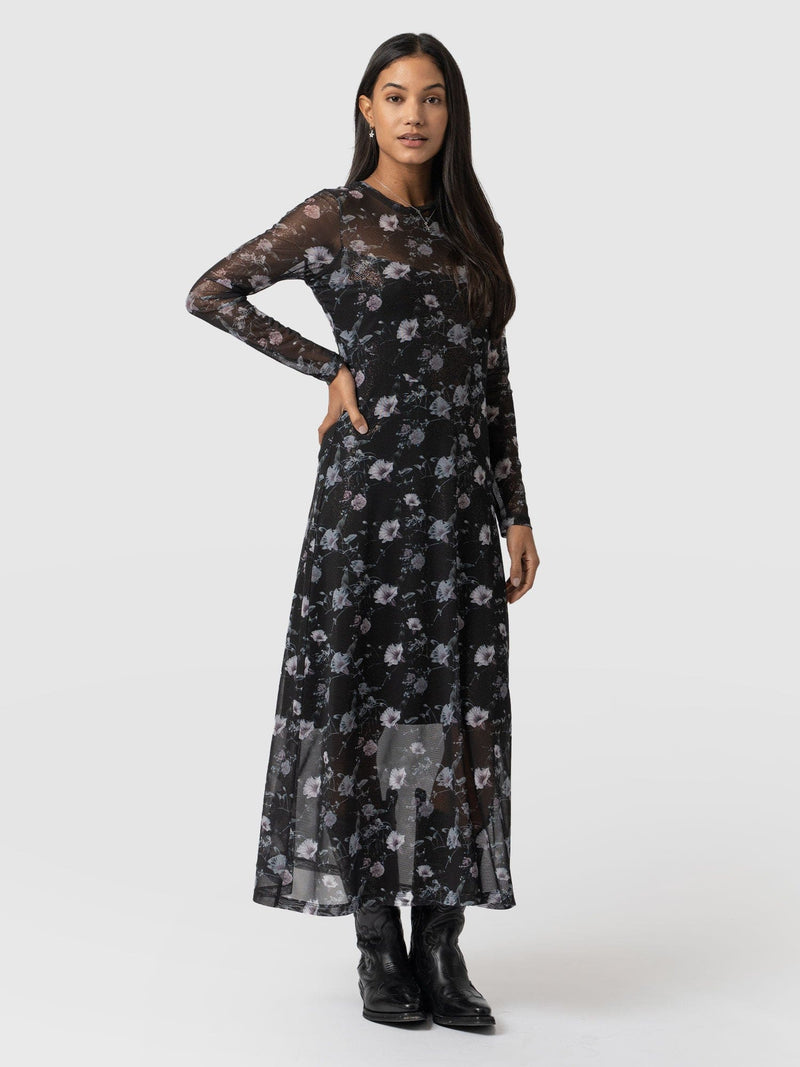 Black Runway Mesh Dress Gothic Floral - Women's Dresses | Saint + Sofia® USA