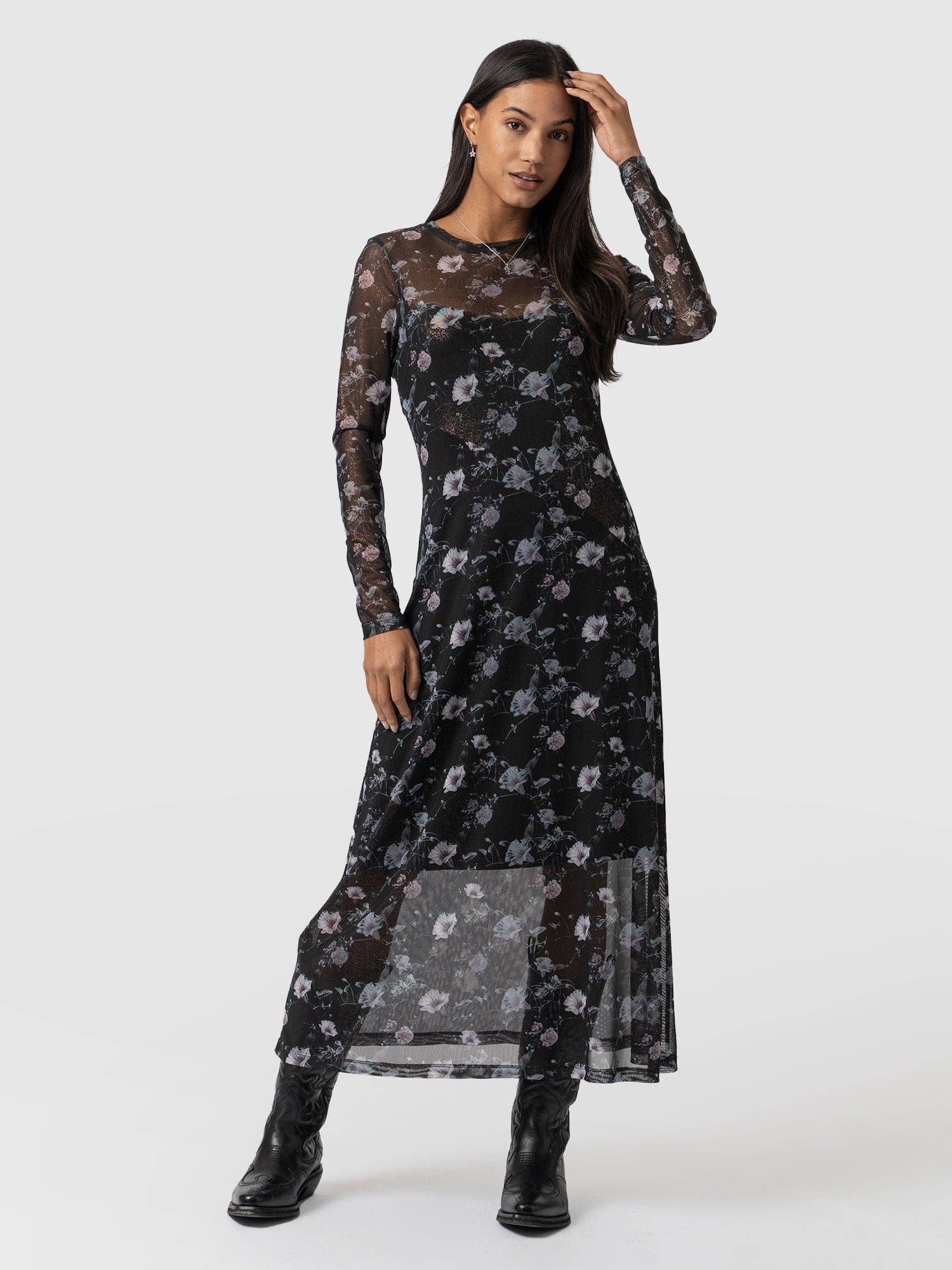 Black Runway Mesh Dress Gothic Floral - Women's Dresses | Saint + Sofia® USA