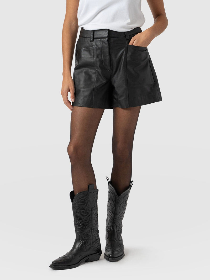 Bonham Leather Short Black - Women's Shorts | Saint + Sofia® US