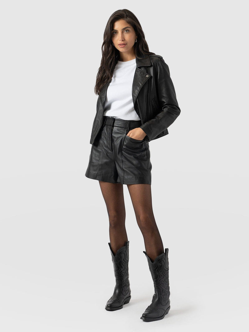 Bonham Leather Short Black - Women's Shorts | Saint + Sofia® US