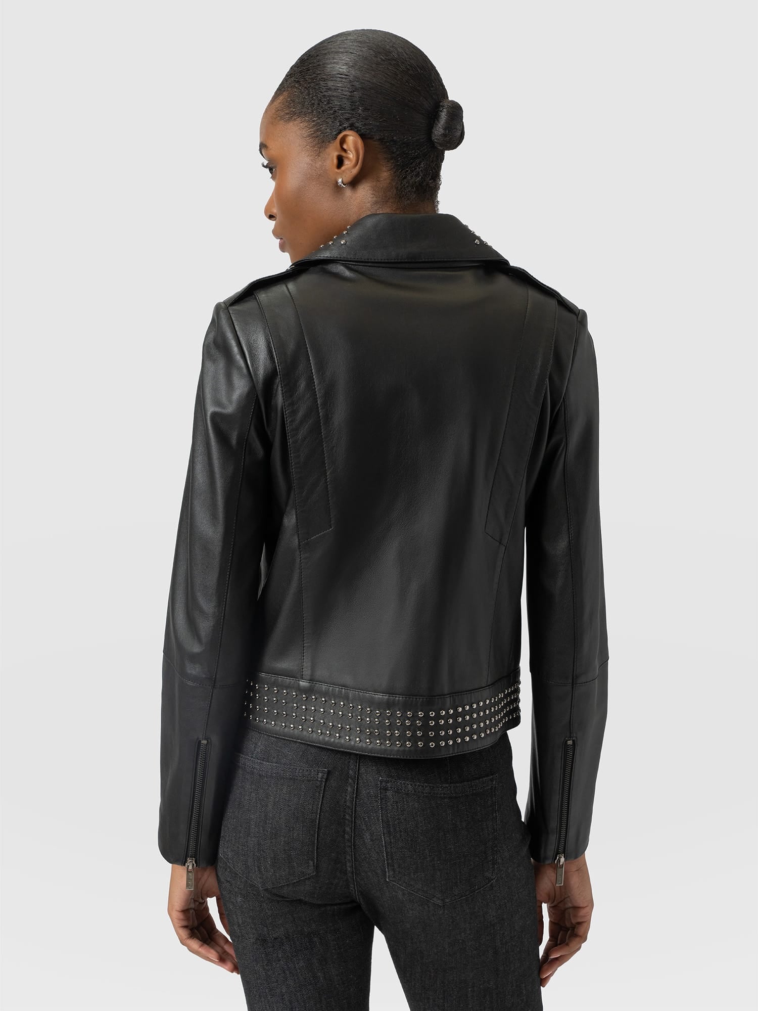 Bonham Studded Biker Jacket Black - Women's Leather Jacket | Saint and Sofia® USA