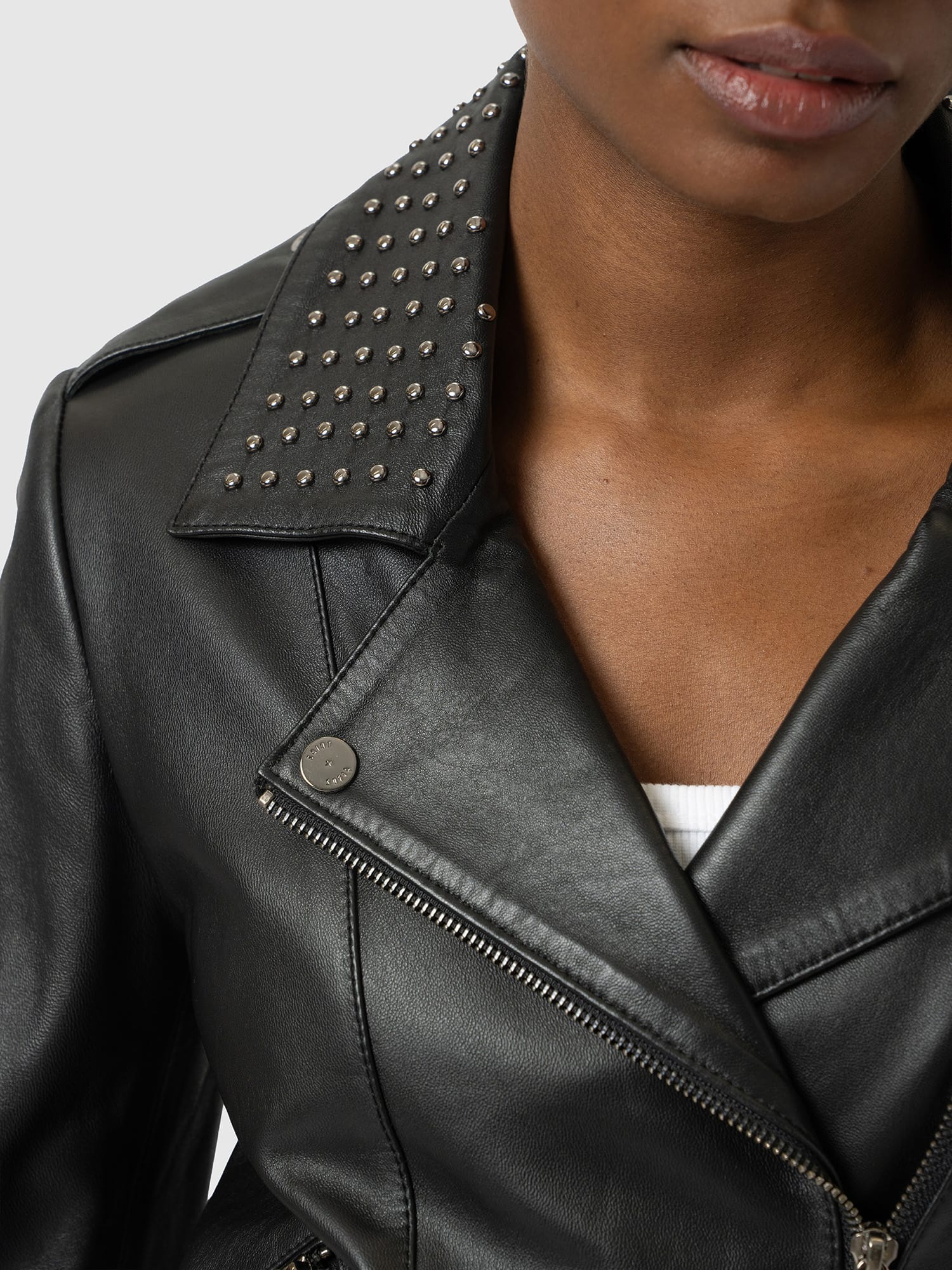 Bonham Studded Biker Jacket Black - Women's Leather Jacket | Saint and Sofia® USA