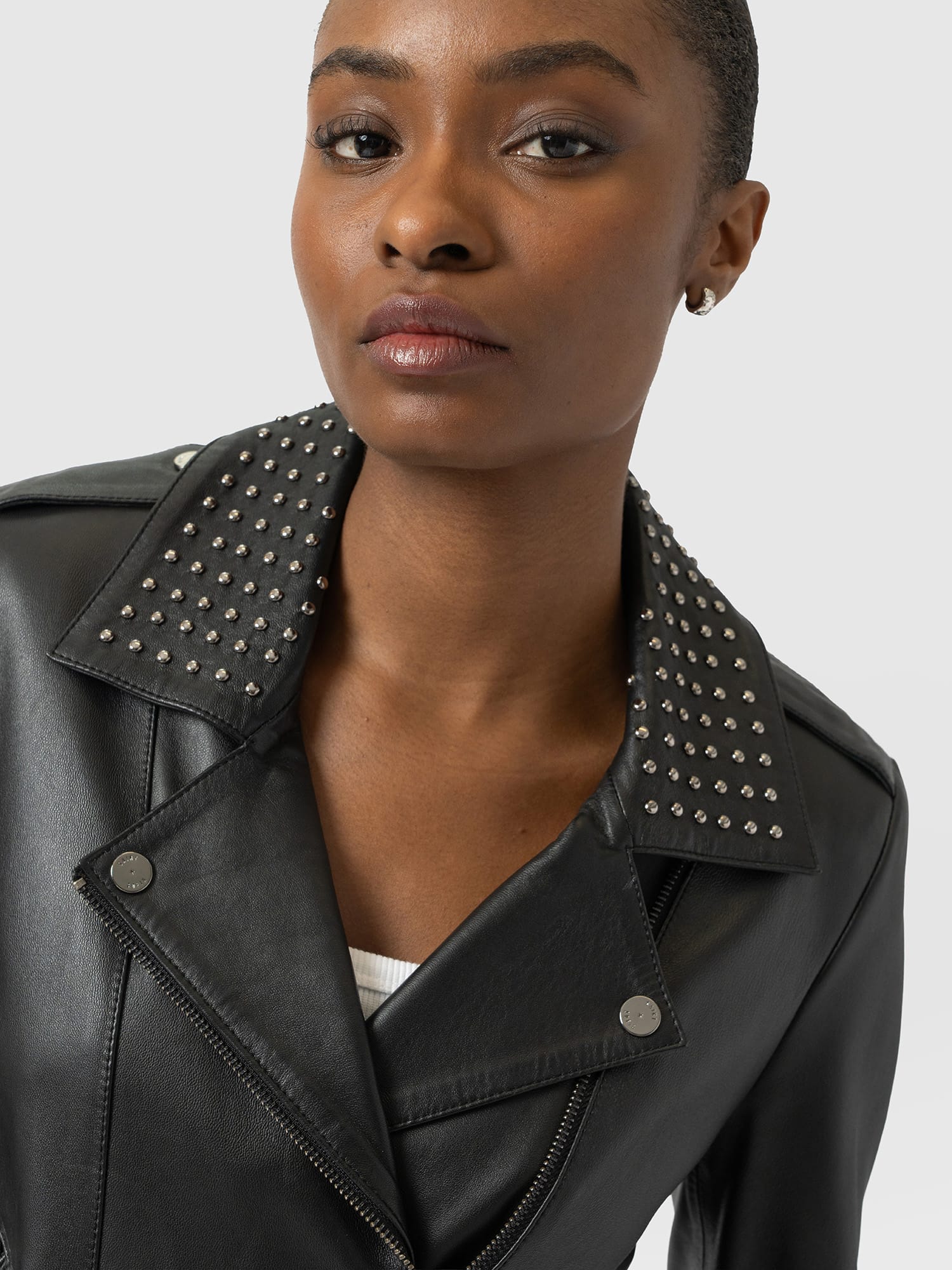 Bonham Studded Biker Jacket Black - Women's Leather Jacket | Saint and Sofia® USA