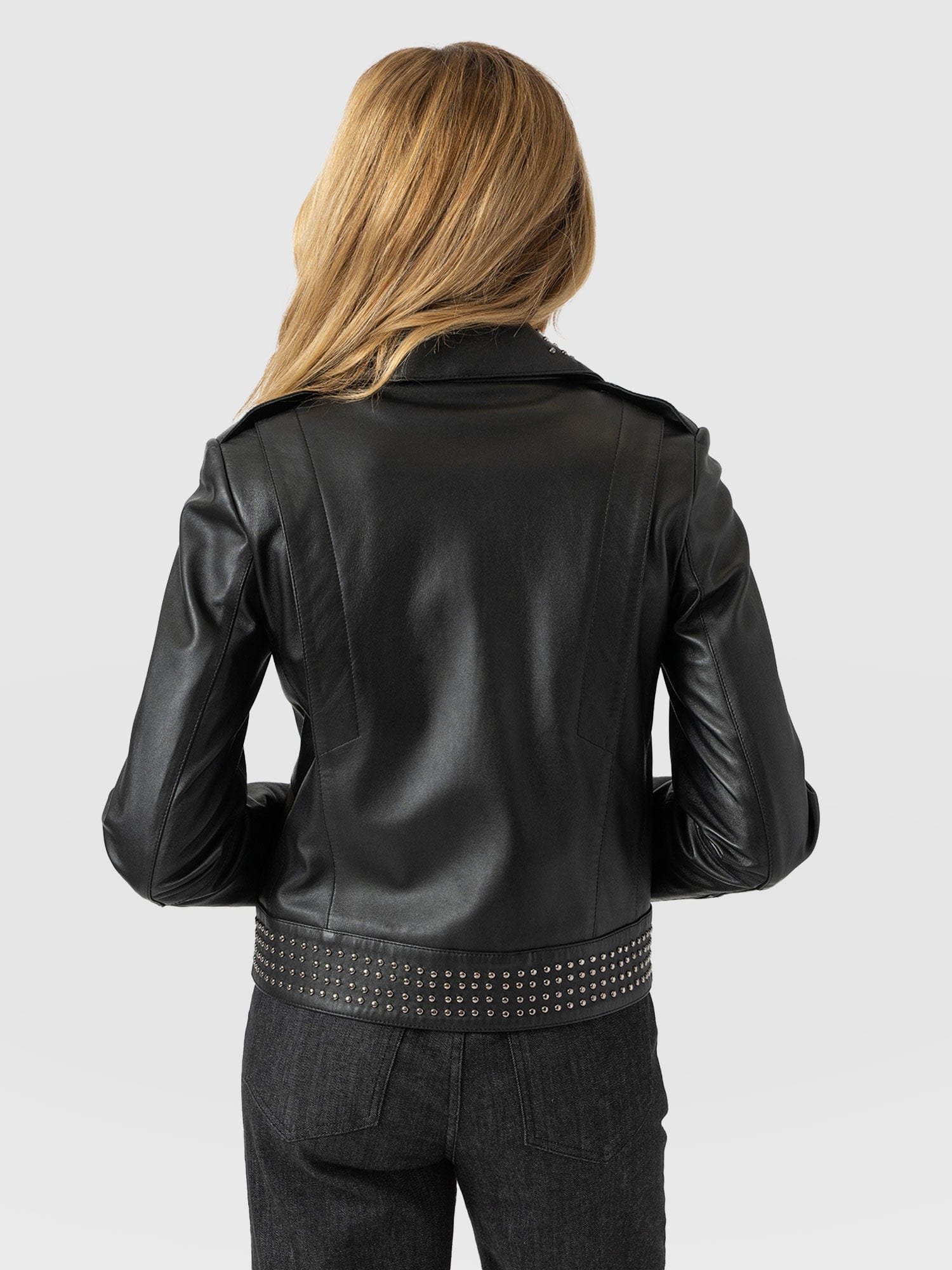 Bonham Studded Biker Jacket Black - Women's Leather Jacket | Saint + Sofia® USA