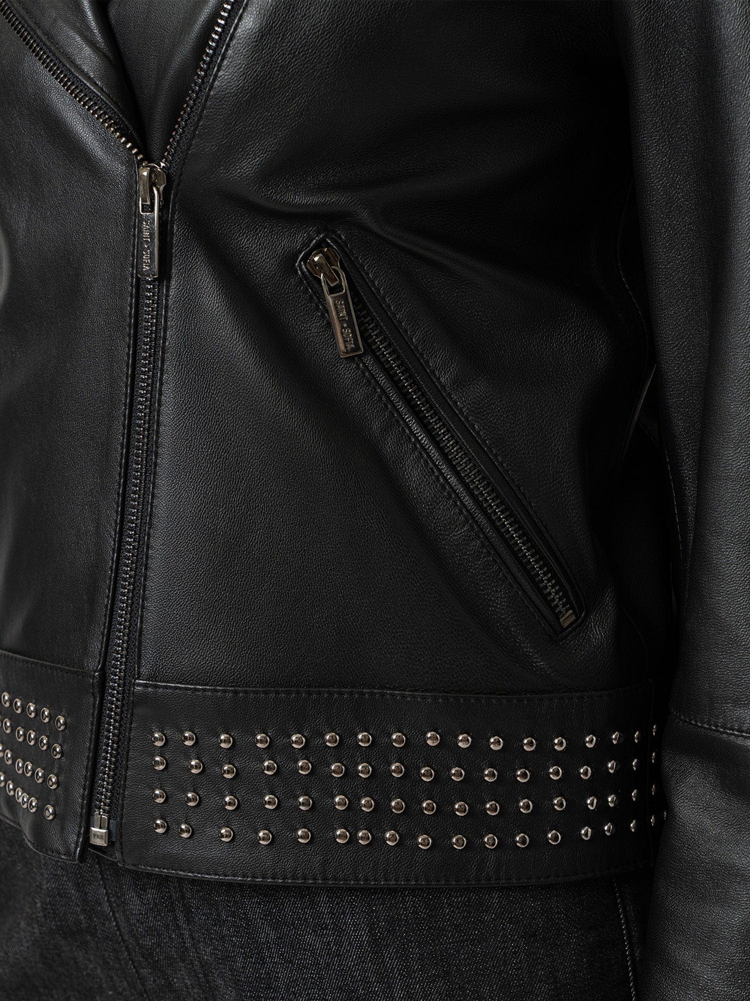 Bonham Studded Biker Jacket Black - Women's Leather Jacket | Saint + Sofia® USA