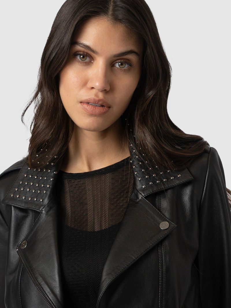 Bonham Studded Biker Jacket Black - Women's Leather Jacket | Saint + Sofia® USA