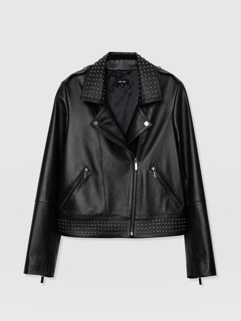 Bonham Studded Biker Jacket Black - Women's Leather Jacket | Saint + Sofia® USA