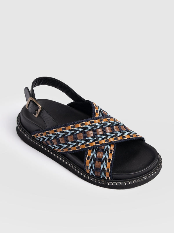 Bonnie Cross Over Sandals - Blue/Brown - Women's Shoes | Saint + Sofia® USA