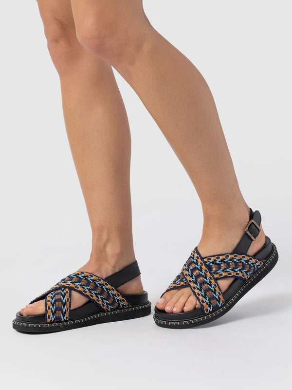 Bonnie Cross Over Sandals - Blue/Brown - Women's Shoes | Saint + Sofia® USA