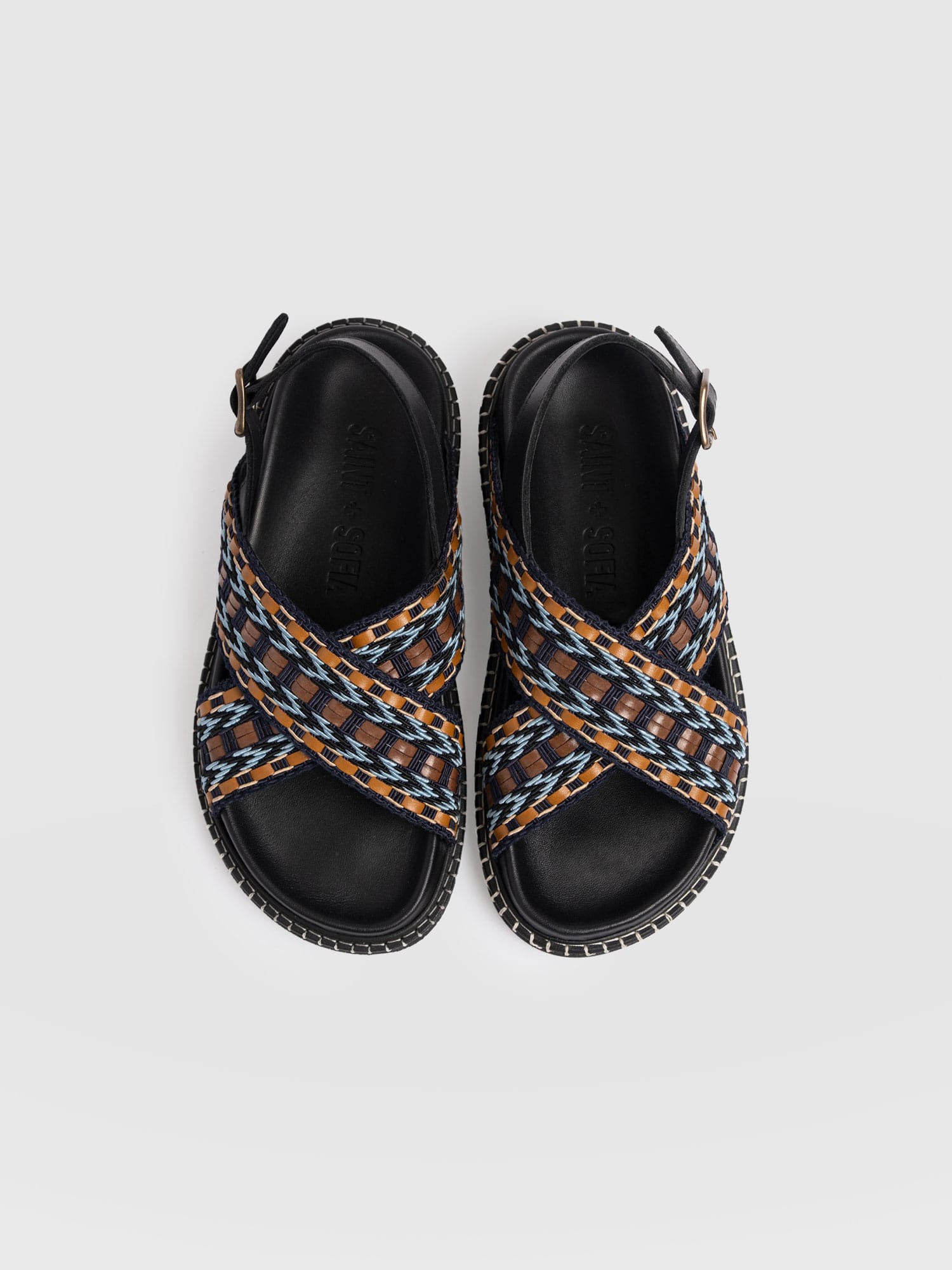 Bonnie Cross Over Sandals - Blue/Brown - Women's Shoes | Saint + Sofia® USA