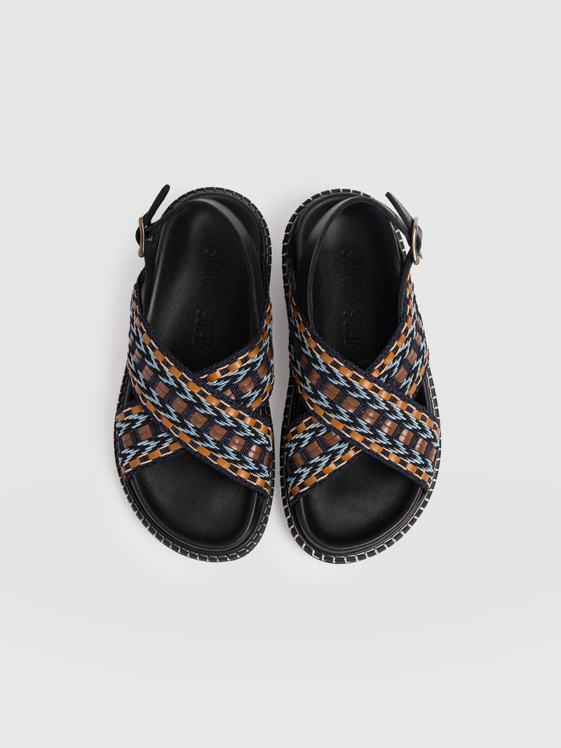 Bonnie Cross Over Sandals - Blue/Brown - Women's Shoes | Saint + Sofia® USA