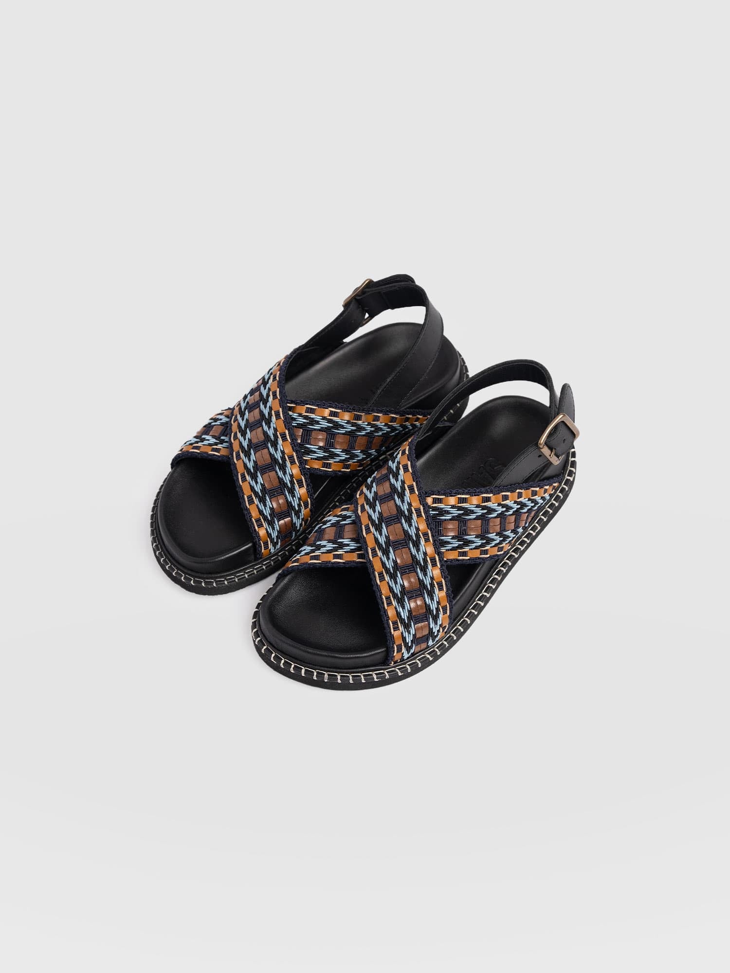 Bonnie Cross Over Sandals - Blue/Brown - Women's Shoes | Saint + Sofia® USA