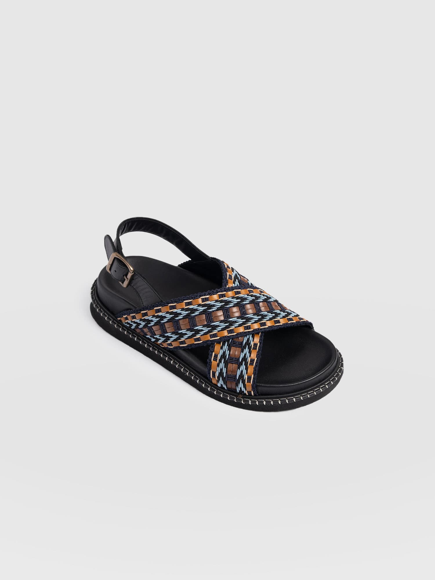 Bonnie Cross Over Sandals - Blue/Brown - Women's Shoes | Saint + Sofia® USA