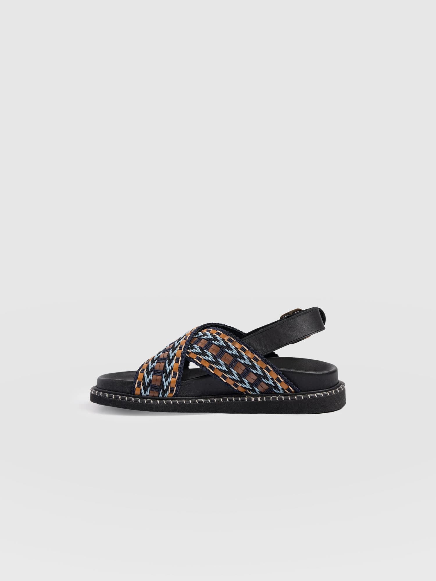 Bonnie Cross Over Sandals - Blue/Brown - Women's Shoes | Saint + Sofia® USA