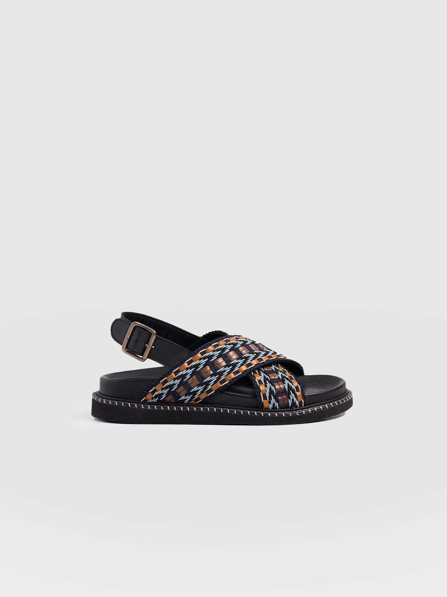 Bonnie Cross Over Sandals - Blue/Brown - Women's Shoes | Saint + Sofia® USA