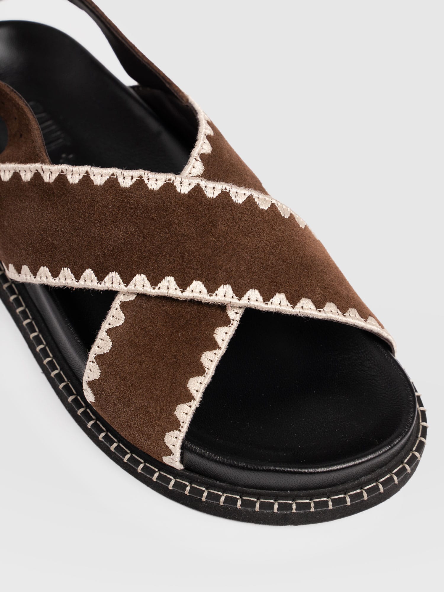 Bonnie Cross Over Sandals - Chocolate Suede - Women's Shoes | Saint + Sofia® USA