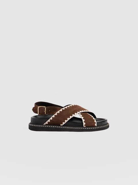 Bonnie Cross Over Sandals - Chocolate Suede - Women's Shoes | Saint + Sofia® USA
