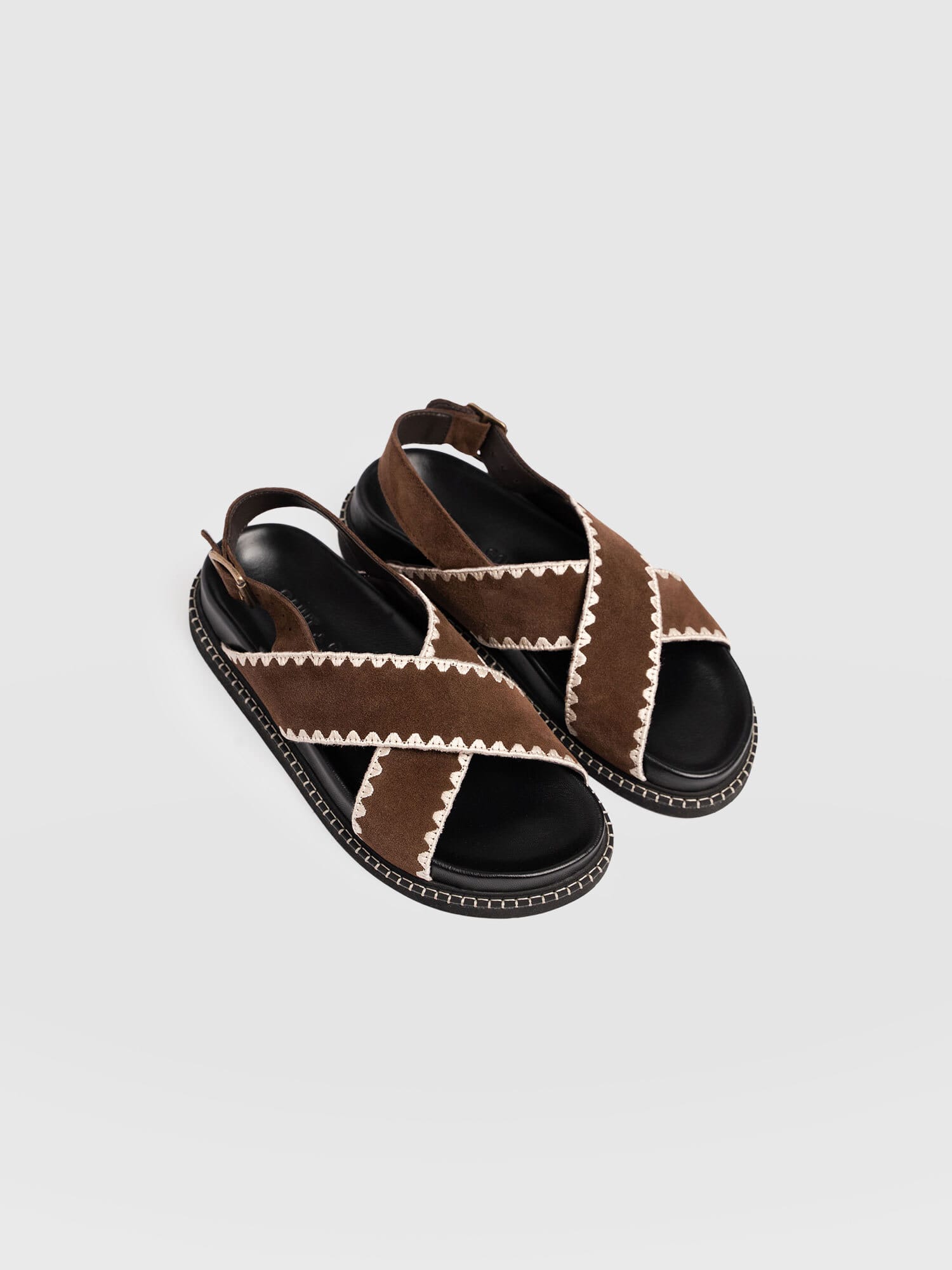 Bonnie Cross Over Sandals - Chocolate Suede - Women's Shoes | Saint + Sofia® USA