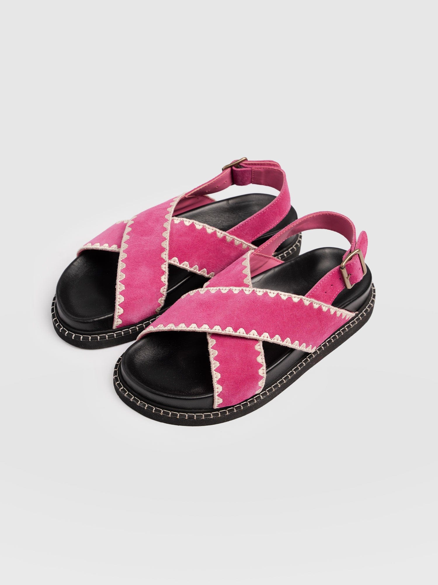 Bonnie Cross Over Sandals - Pink Suede - Women's Shoes | Saint + Sofia® USA