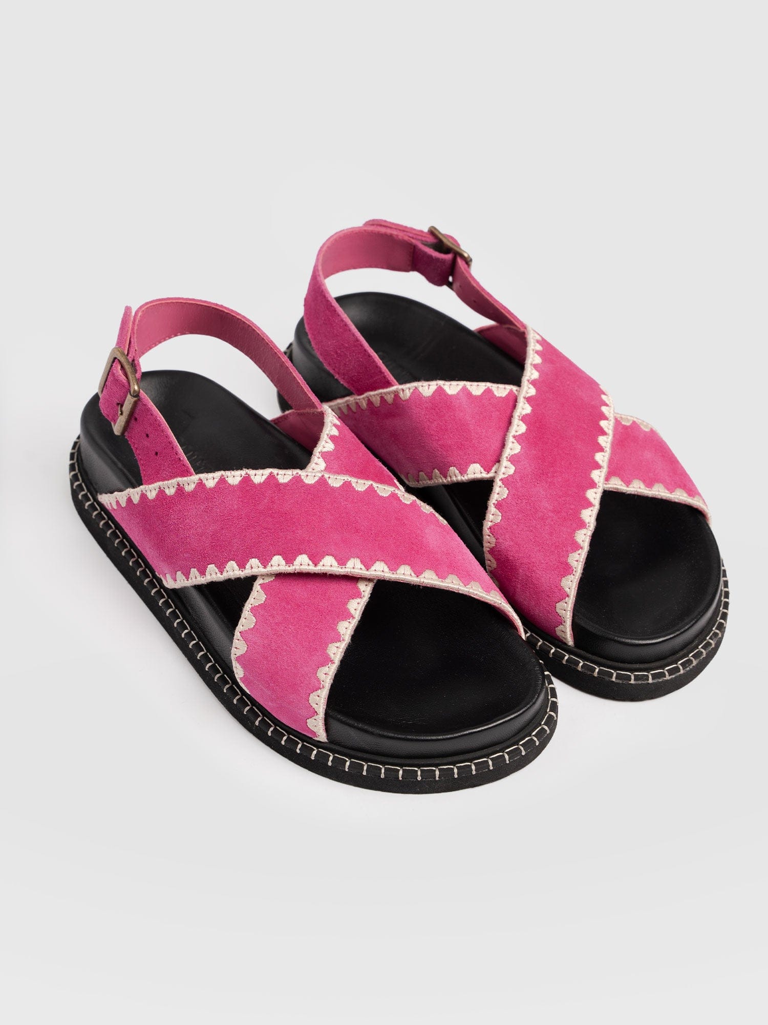 Bonnie Cross Over Sandals - Pink Suede - Women's Shoes | Saint + Sofia® USA