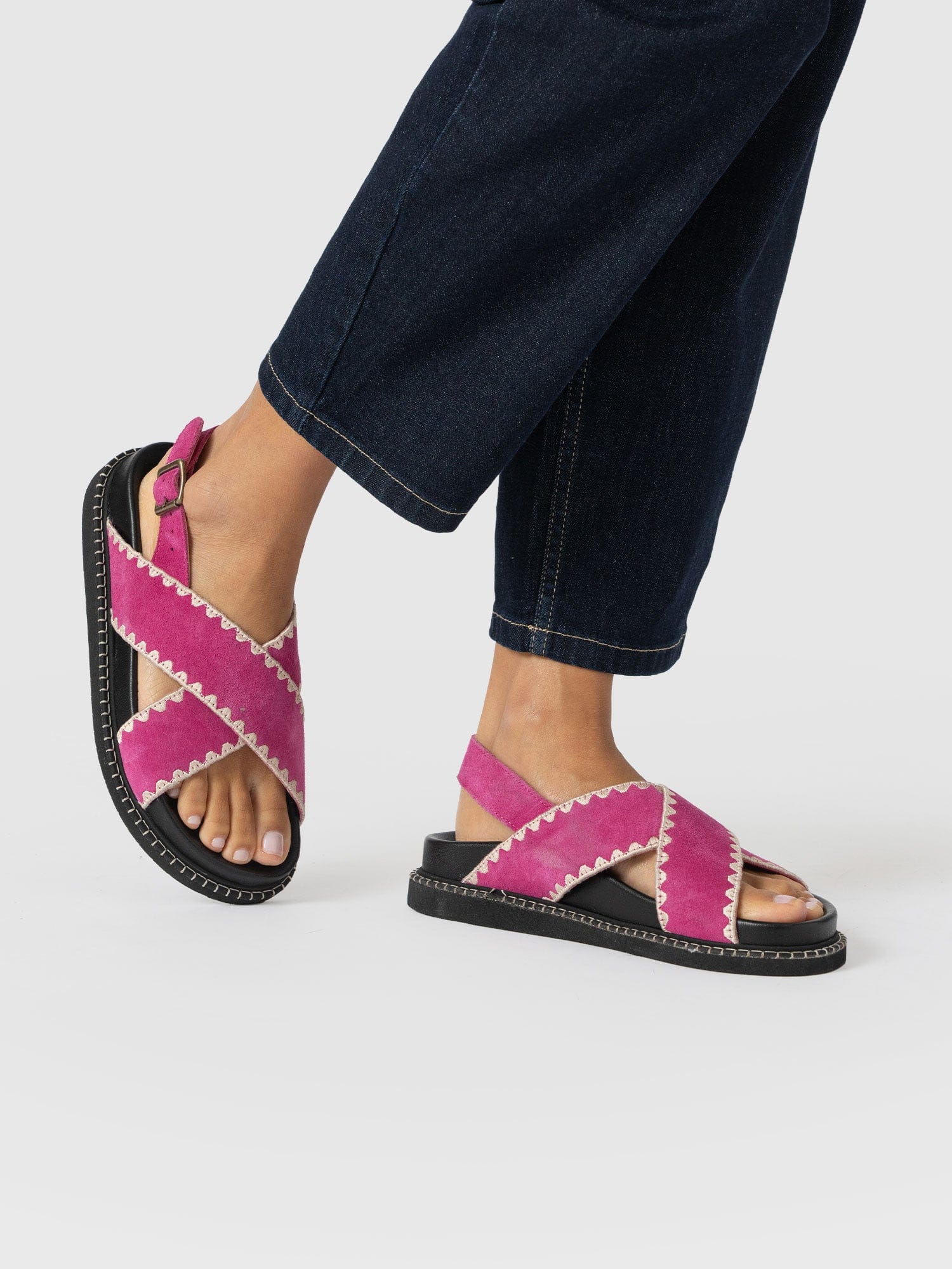 Bonnie Cross Over Sandals - Pink Suede - Women's Shoes | Saint + Sofia® USA