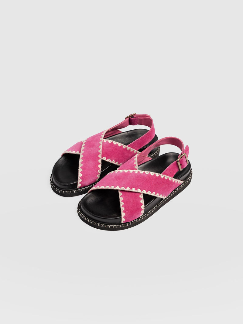 Bonnie Cross Over Sandals - Pink Suede - Women's Shoes | Saint + Sofia® USA