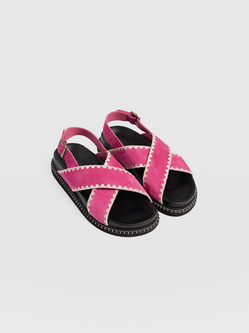 Bonnie Cross Over Sandals - Pink Suede - Women's Shoes | Saint + Sofia® USA