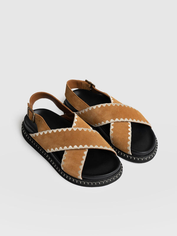 Bonnie Cross Over Sandals - Tan - Women's Shoes | Saint + Sofia® USA