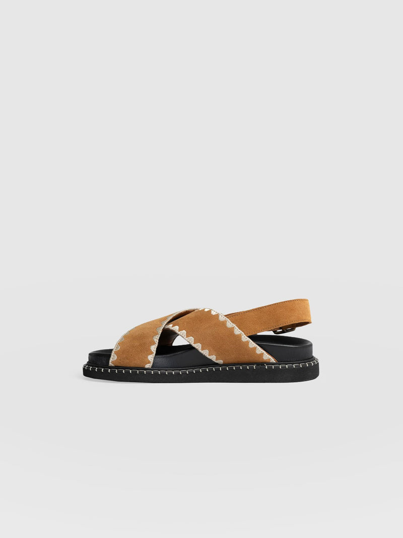 Bonnie Cross Over Sandals - Tan - Women's Shoes | Saint + Sofia® USA