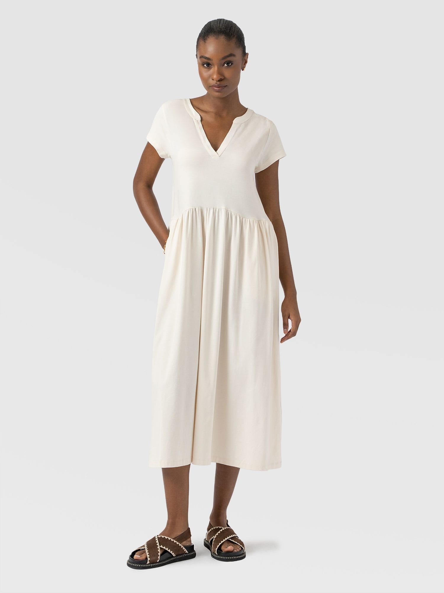 Bonnie V Neck Dress - Cream - Women's Dresses | Saint + Sofia® USA