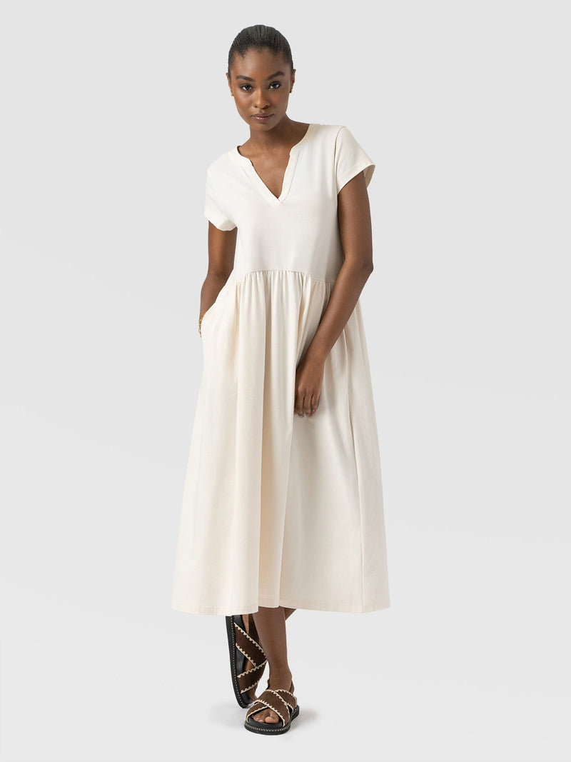 Bonnie V Neck Dress - Cream