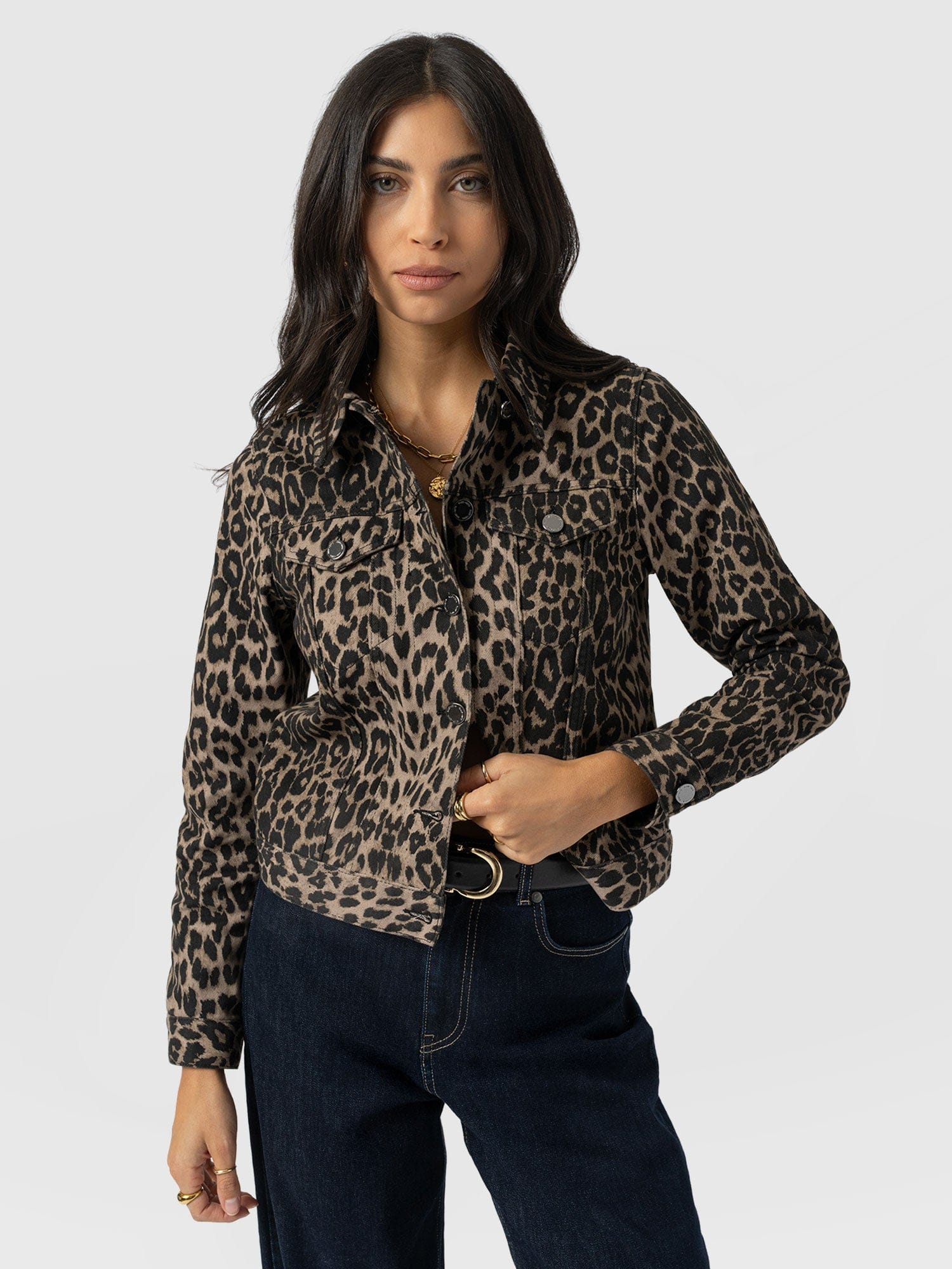 Bowie Denim Jacket - Leopard - Women's Jackets | Saint + Sofia® USA