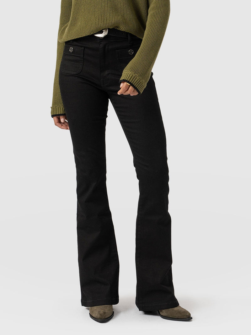 Bowie Stretch Flare Jean - Jet Black - Women's Denims | Saint + Sofia® USA