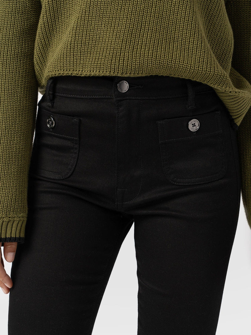 Bowie Stretch Flare Jean - Jet Black - Women's Denims | Saint + Sofia® USA