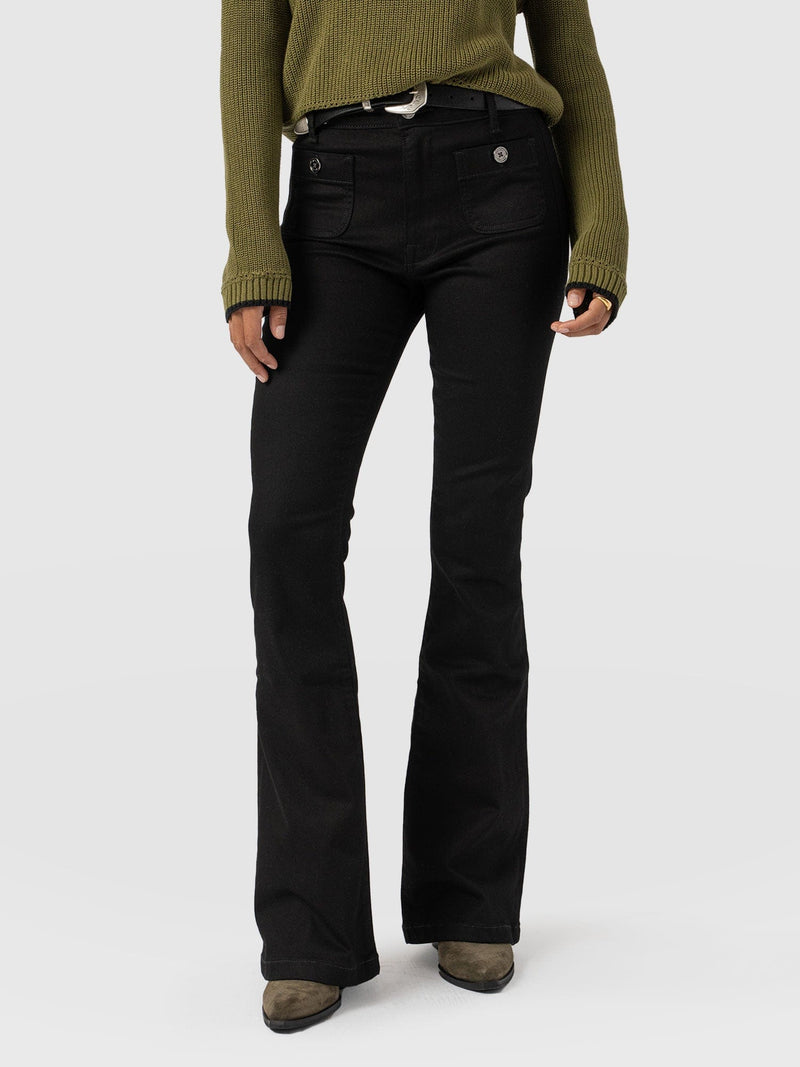 Bowie Stretch Flare Jean - Jet Black - Women's Denims | Saint + Sofia® USA