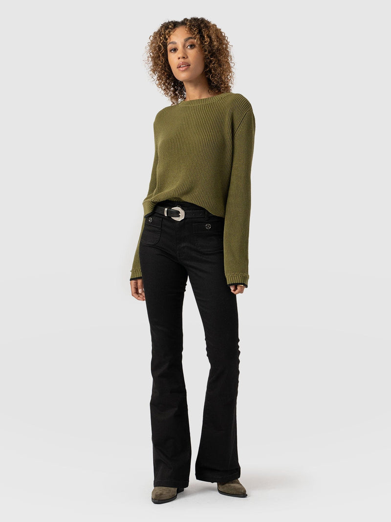 Bowie Stretch Flare Jean - Jet Black - Women's Denims | Saint + Sofia® USA