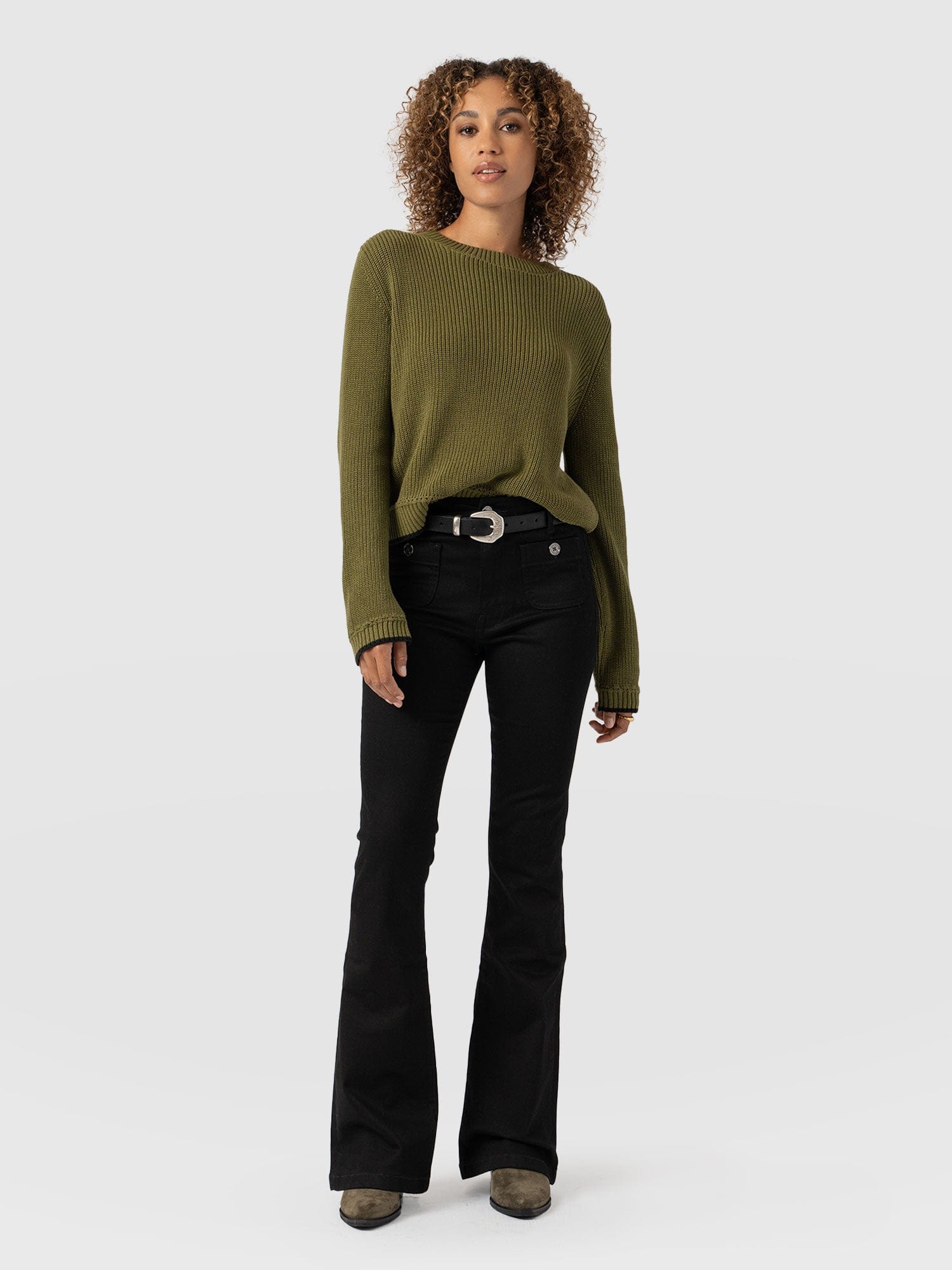Bowie Stretch Flare Jean - Jet Black - Women's Denims | Saint + Sofia® USA