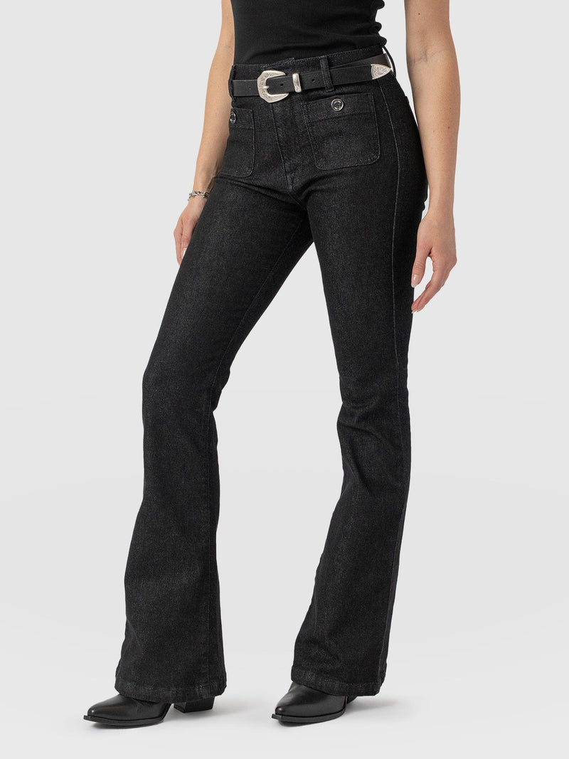 Bowie Stretch Flare Jeans Black Wash - Women's Jeans | Saint + Sofia® USA