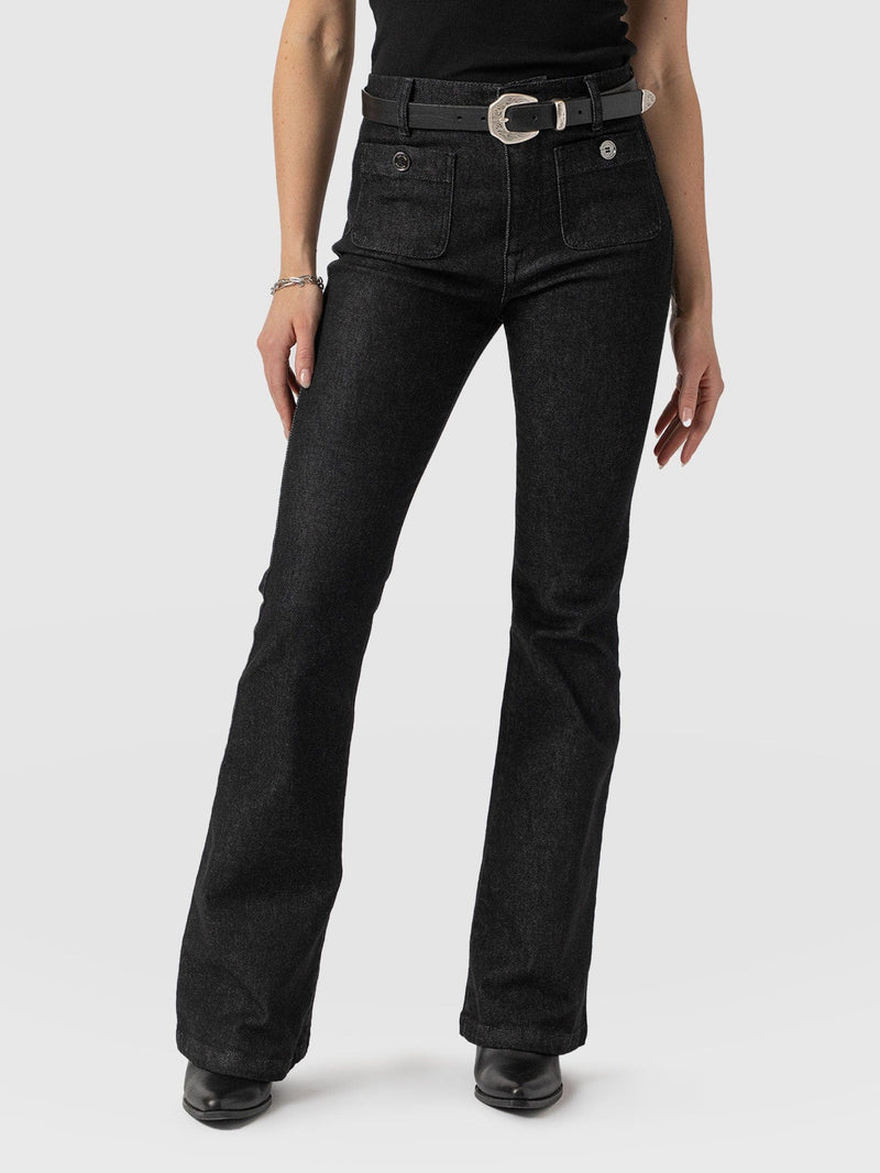 Bowie Stretch Flare Jeans Black Wash - Women's Jeans | Saint + Sofia® USA