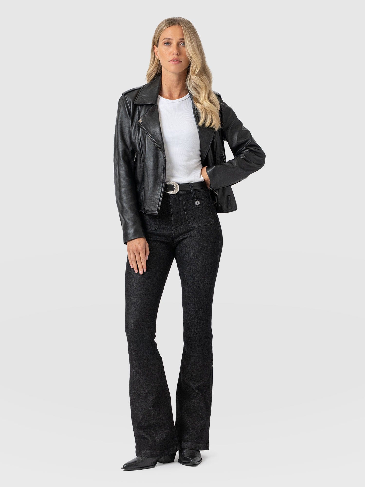 Bowie Stretch Flare Jeans Black Wash - Women's Jeans | Saint + Sofia® USA