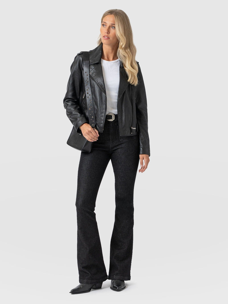 Bowie Stretch Flare Jeans Black Wash - Women's Jeans | Saint + Sofia® USA