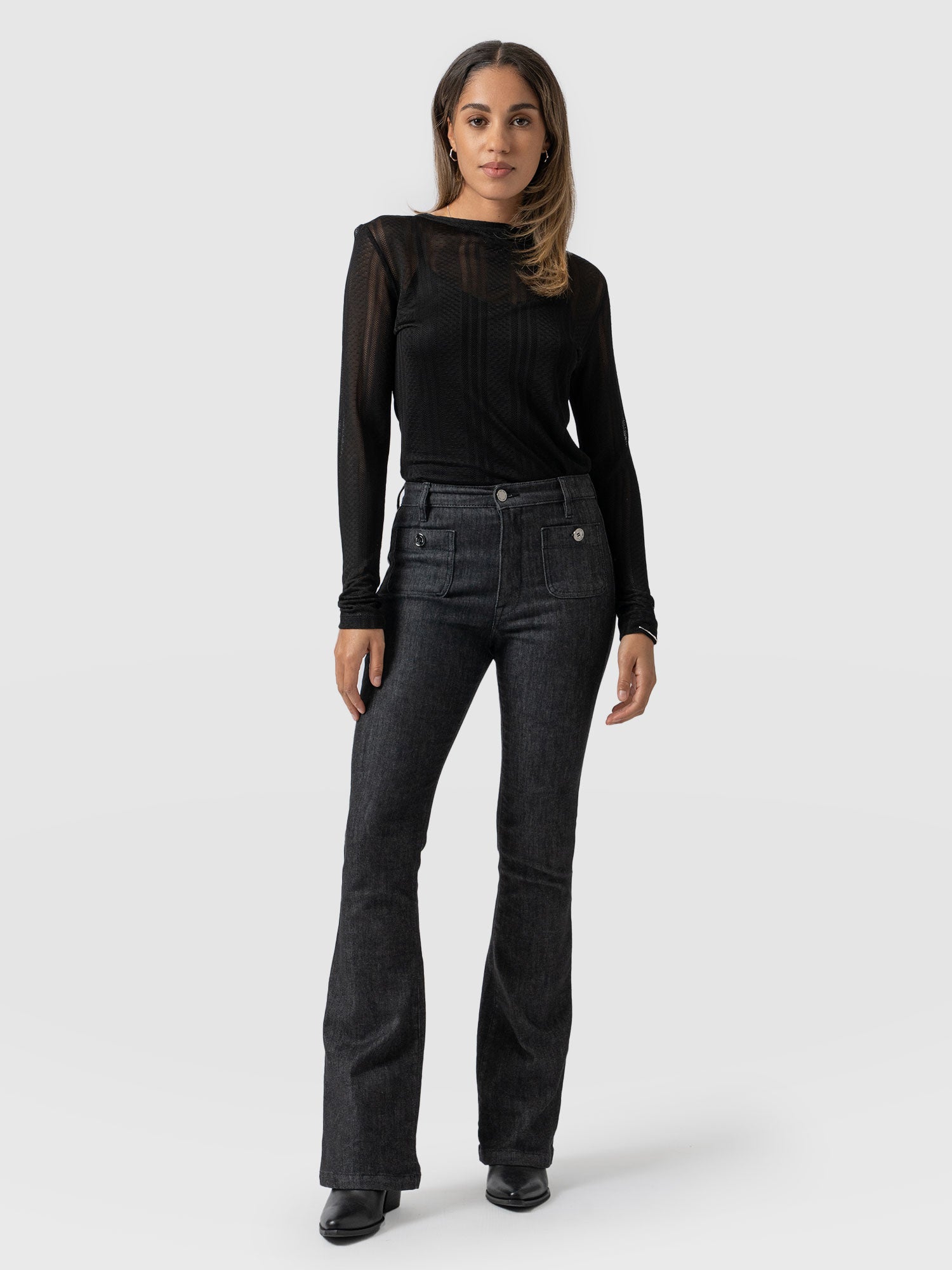 Bowie Stretch Flare Jeans Black - Women's Jeans | Saint + Sofia® USA