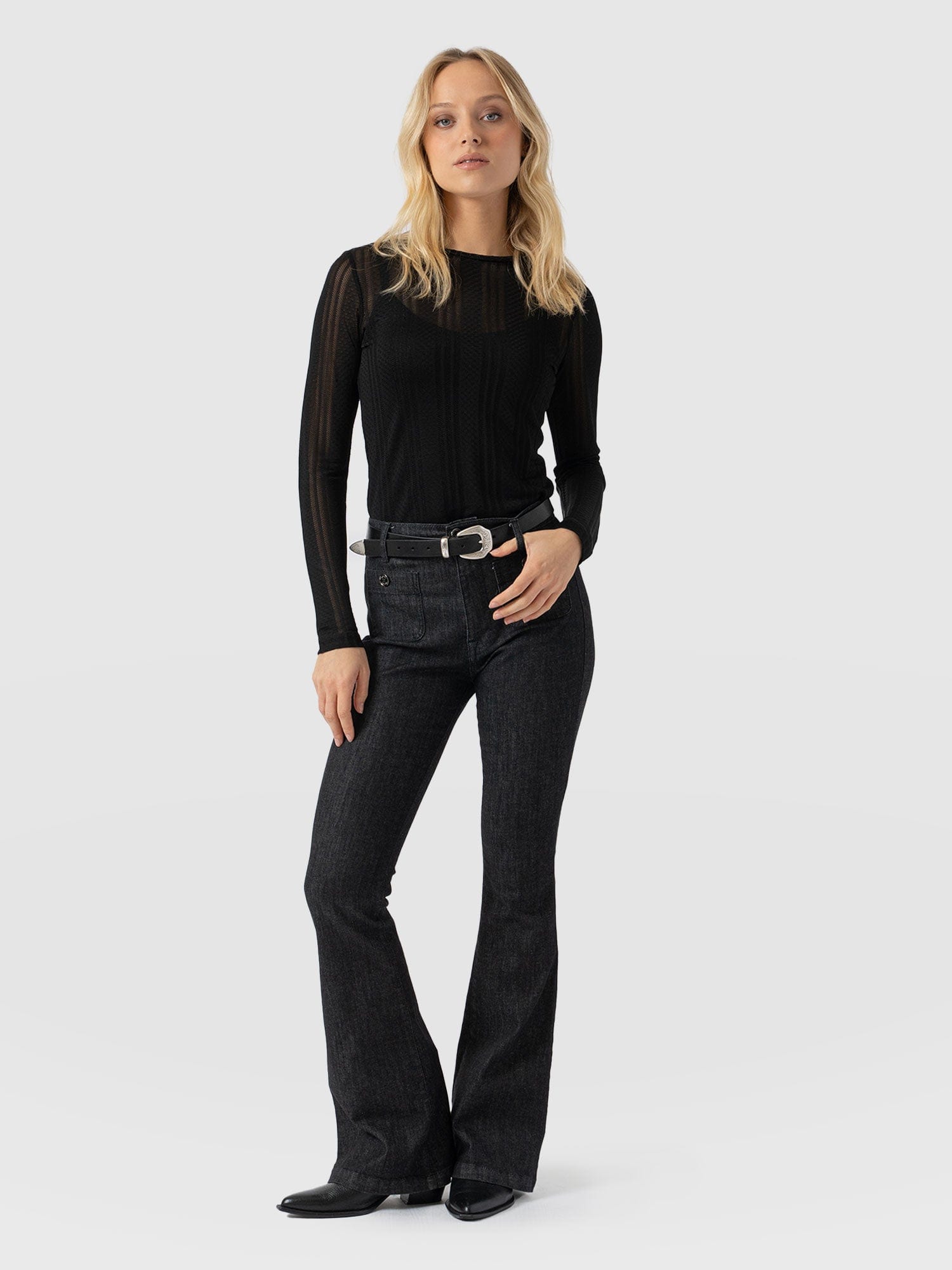 Bowie Stretch Flare Jeans Black - Women's Jeans | Saint + Sofia® USAA