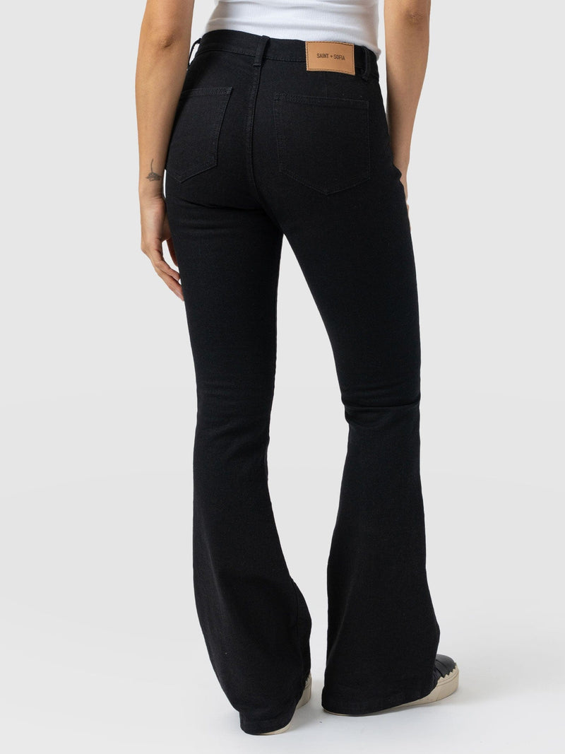 Bowie Stretch Flare Jeans - Jet Black - Women's Denims | Saint + Sofia® USA